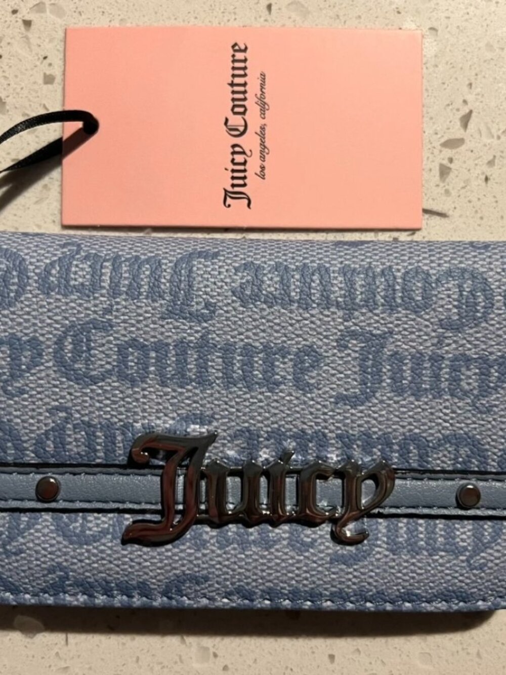 JUICY COUTURE Dusty Blue Short Sweet Elongated Bifold Wallet NWT New $35 Womens